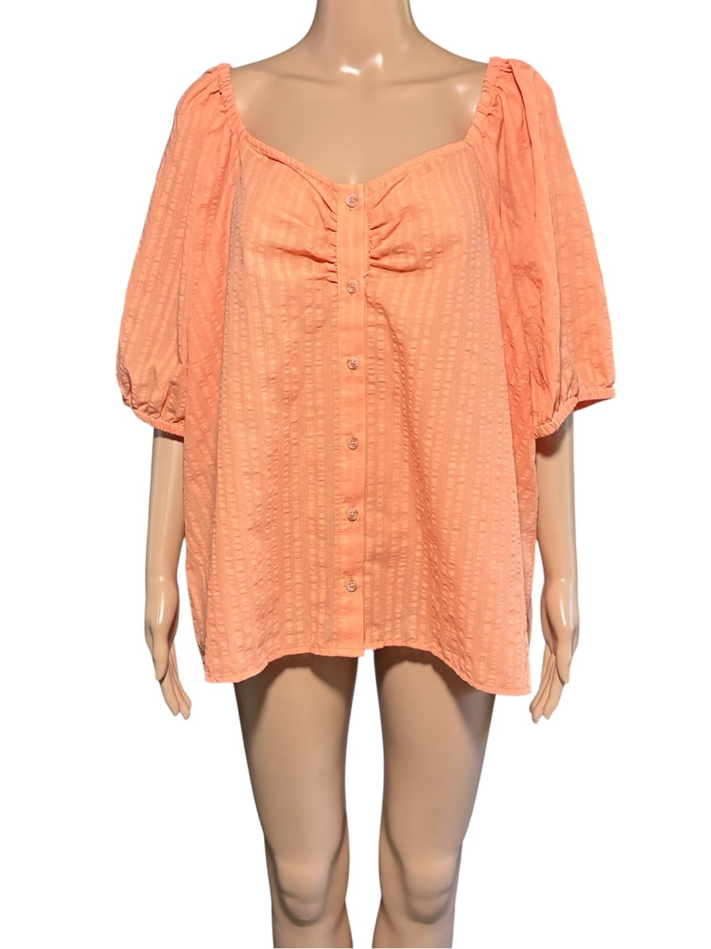 Torrid Women’s Top Size 26 Coral Puff Sleeve Sweetheart Neck Cotton Blend Blouse